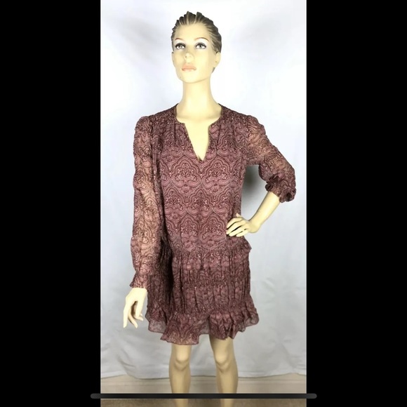 Joie Snow Port Wine Paisley Drop Waist Silk Dress Size Small $368 - Picture 2 of 10